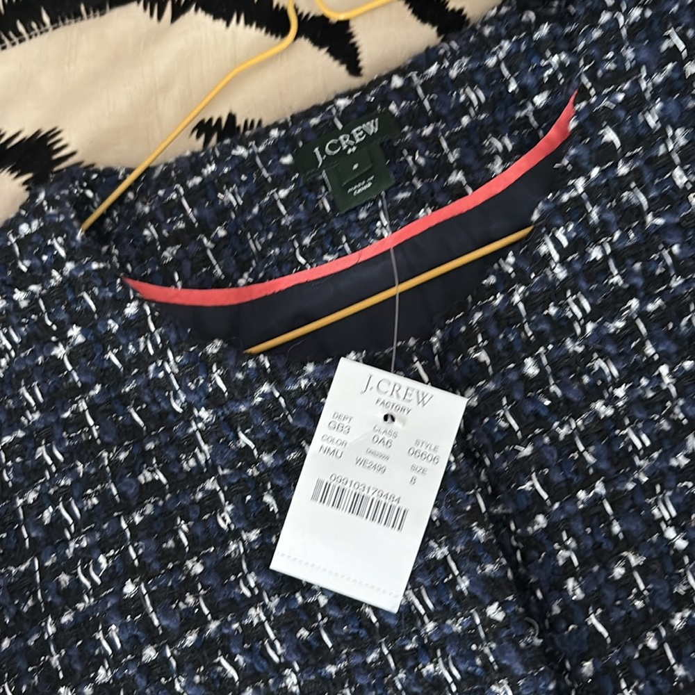 J. Crew  Navy, black metallic crop Tweed Jacket, size 8, new - Picture 8 of 8